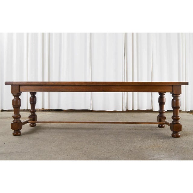 Country English Provincial Oak Farmhouse Trestle Dining Table For Sale - Image 12 of 12