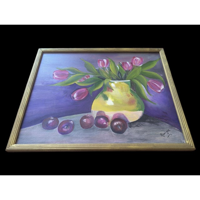 American Vintage Original Still Life Floral Painting Framed For Sale - Image 3 of 12