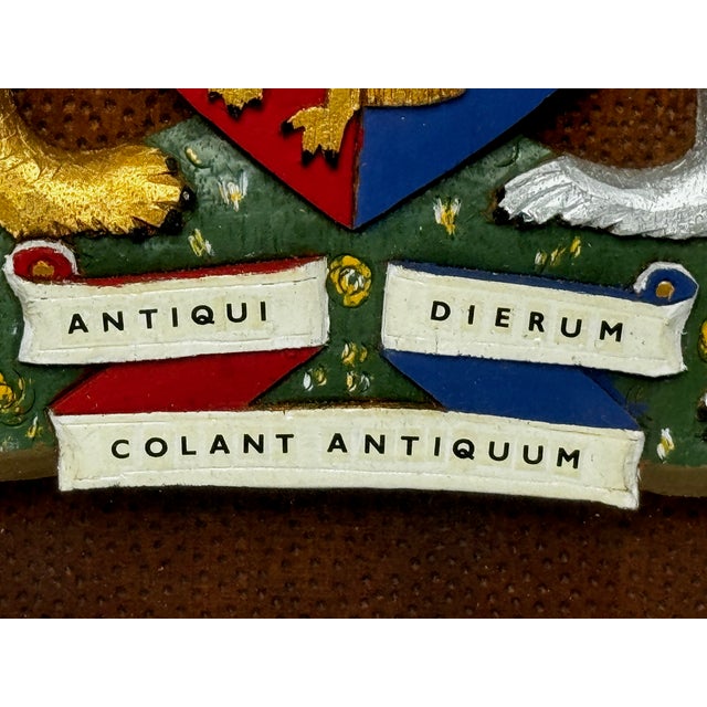 Gold Late 20th Century British Heraldic Armorial Shire Coat Arms of Chester Plaster Wall Sculpture in Cas For Sale - Image 8 of 11