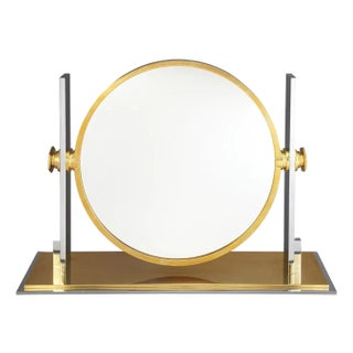 Vintage Karl Springer Mid Century Modern Chrome & Brass Table Mirror For Sale
