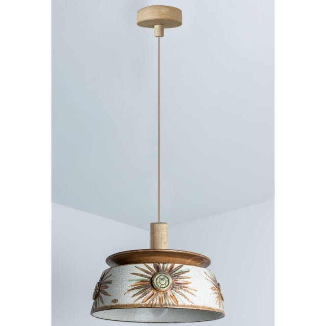 Flat Round Brown Ceramic Pendant Light, Denmark, 1970 For Sale - Image 13 of 17