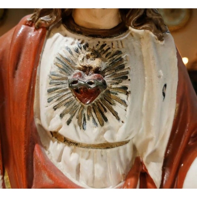 Sculpture Materials Antique French Hand-Painted Devotional Sculpture in Polychrome Plaster, 1890s For Sale - Image 7 of 14