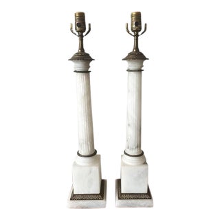 Pair of Vintage Neoclassical Alabaster Table Lamps For Sale