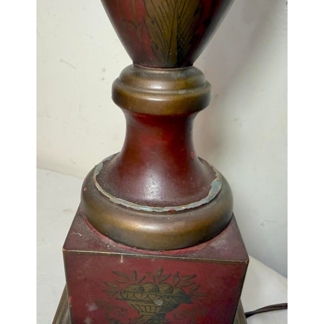 Red Antique Handmade Painted French Red Tole Toleware Swan Metal Table Lamp Light For Sale - Image 8 of 18