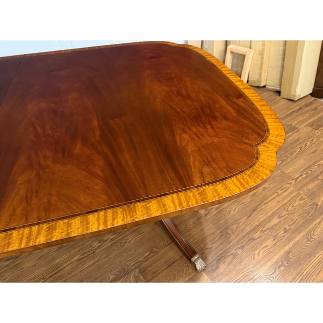 Traditional Scallop Cornered Mahogany Double Pedestal Dining Table by Leighton Hall - Showroom Sample For Sale - Image 12 of 14
