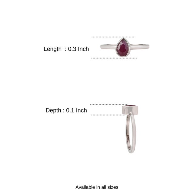 Minimalist Bezel Set Pear 0.8 Ct Red Ruby Solitaire Ring in 925 Solid Silver Size 5 For Sale - Image 11 of 14