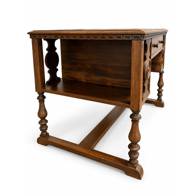1930s Early 20th Century Maddox Jacobean Revival Wooden Library Table Writing Desk For Sale - Image 5 of 9