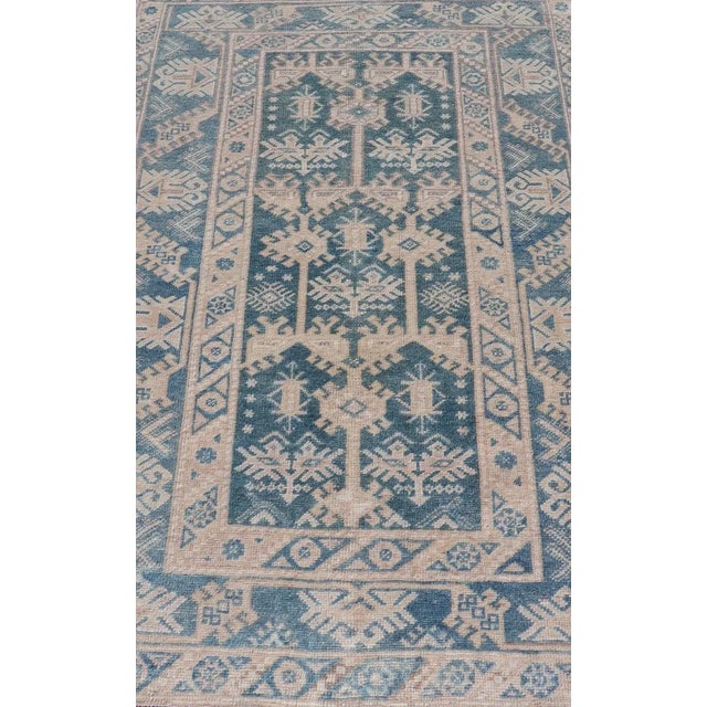 Blue and Cream Turkish Oushak Rug Vintage With All-Over Motif Design 3'11"x6'3" For Sale - Image 4 of 10