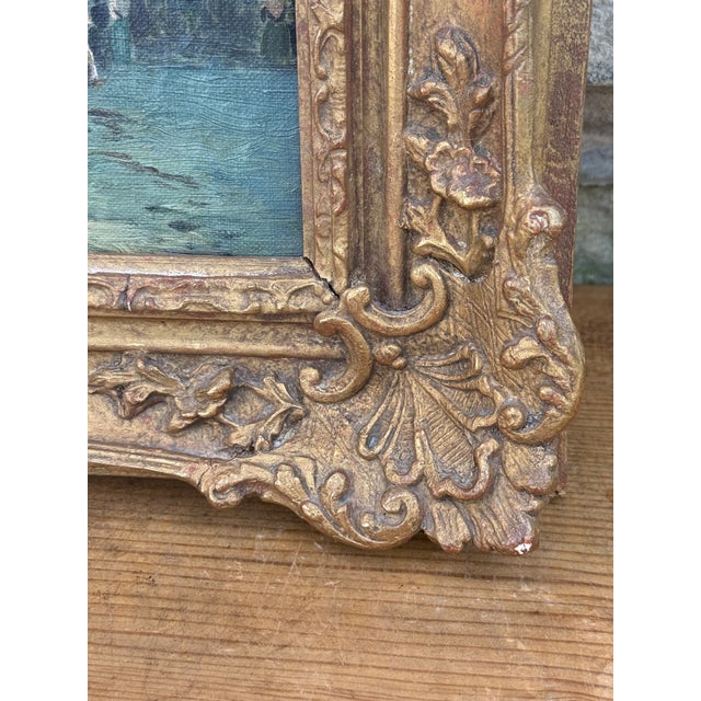 Antique European Village Street Scene Oil Painting | Signed L. Hughes | Ornate Gilt Frame For Sale - Image 4 of 10