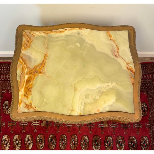 Antique French Louis XVI-Style Giltwood Side Table With Natural Green Onyx Top For Sale - Image 4 of 10