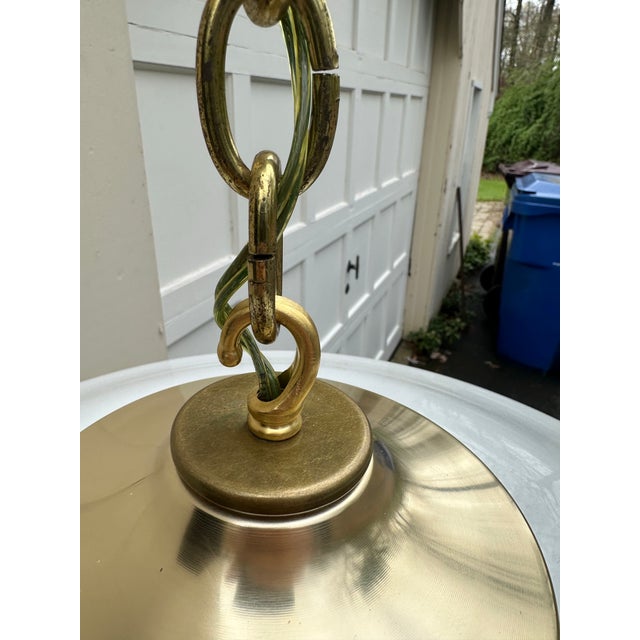 Old Lights On is pleased to offer this large vintage school house globe with brass hanging fixture. It is wired and ready...