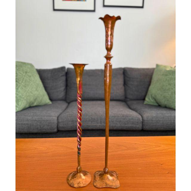 Hessel Studios Hammered Copper Candle Holders, "Pillar of Fire" & "Pour the Wine", Pair (2) For Sale - Image 4 of 12