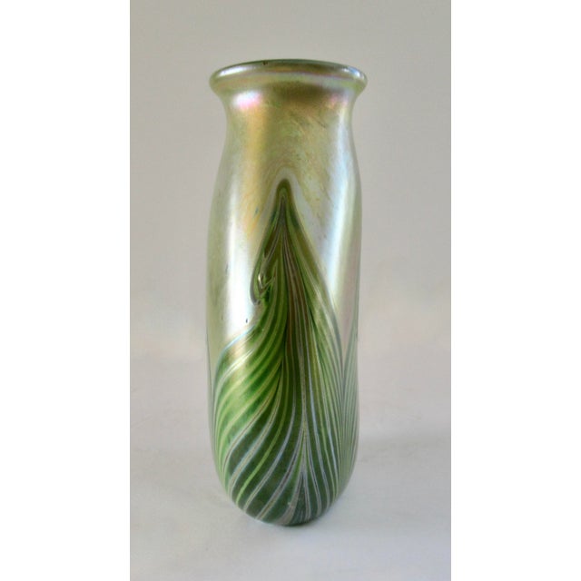 1970s A Vintage Art Nouveaux-Style, Signed Iridescent Thick and Solid "Feather," Vessel/ Vase For Sale - Image 5 of 18