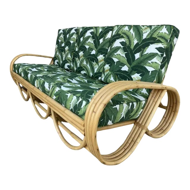 Restored Rattan 3/4 Reverse Pretzel Sofa For Sale