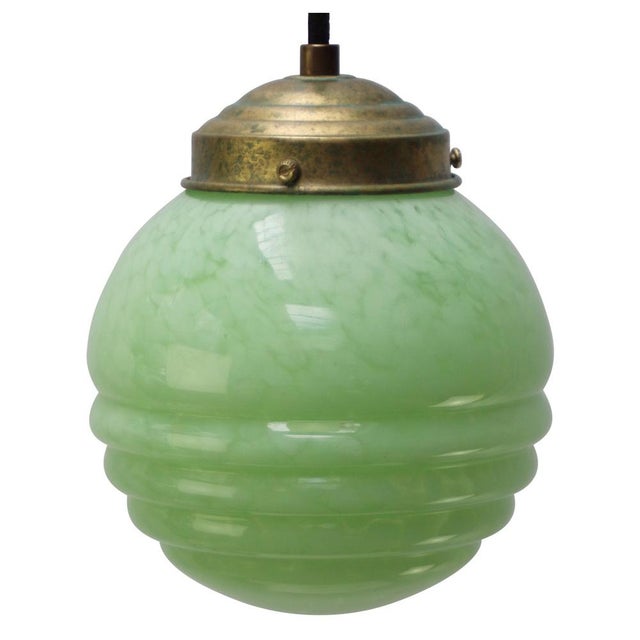 French Green Reeded Glass Clichy Pendant Lamp For Sale - Image 6 of 6