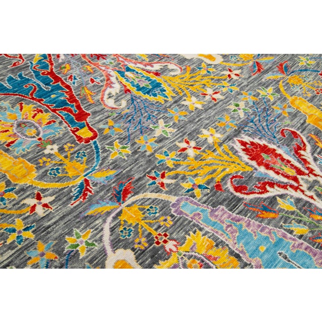 2010s 12 X 12 HandCrafted Oushak Style Wool Rug Handmade With Multicolored Design For Sale - Image 5 of 9