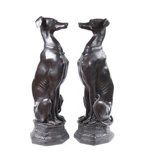 Art Deco Bronze Greyhound Dogs Grey Hounds Statue, Set of 2 For Sale