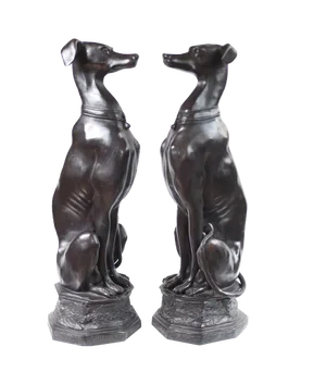 Art Deco Bronze Greyhound Dogs Grey Hounds Statue, Set of 2