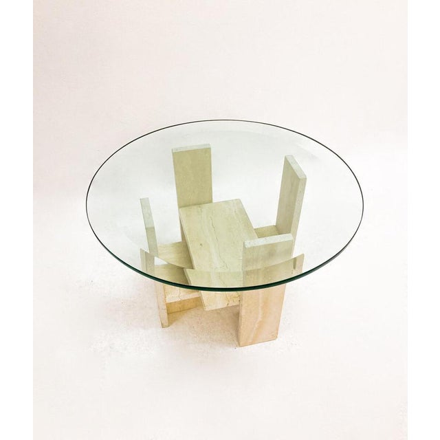 1970s Glass and Travertine Coffee Table attributed to Willy Ballez, 1970s For Sale - Image 5 of 6