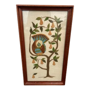 Tall Mid Century Partridge and a Pear Tree Needlepoint