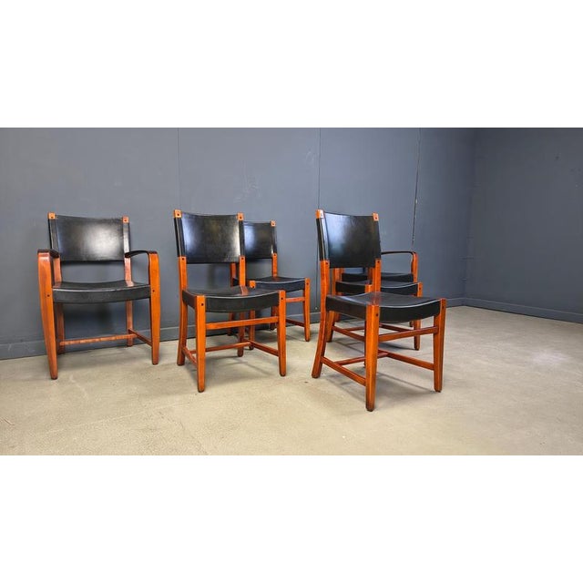 Vintage Spanish Leather and Wood Dining Chairs, 1970s, Set of 6 For Sale - Image 10 of 16
