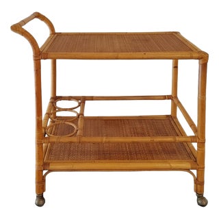 Vintage Bar Cart in Bamboo and Rattan, 1960s For Sale