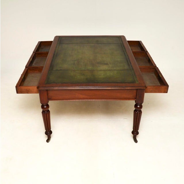 Wood Antique Victorian Partners Desk with Leather Top, 1840 For Sale - Image 7 of 12
