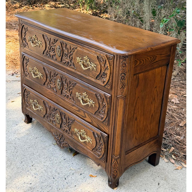 French Baker Furniture Collector's Edition French Country Carved Oak Bachelor Chest of Drawers For Sale - Image 3 of 11