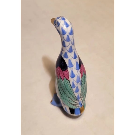 Mid-Century Modern Vintage MCM Herend Blue Fishnet Tiny Goose Figurine For Sale - Image 3 of 5
