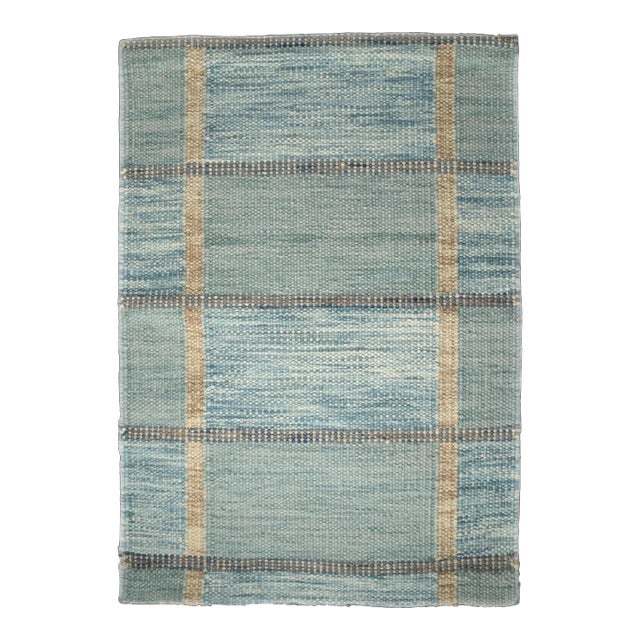Freya Geometric Rug by Celerie Kemble for Chairish in Soft Blues, 2'6"x10' For Sale