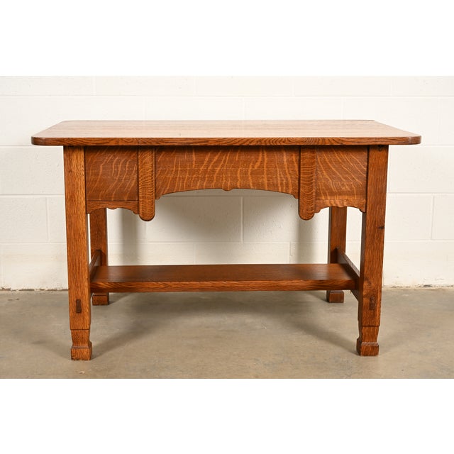 Stickley Brothers Style Antique Mission Oak Arts & Crafts Desk or Writing Table, Circa 1910 For Sale - Image 14 of 15