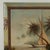 Lofty vintage oil painting on canvas of a sailboat in a bay scape with palm trees as a storm approaches, executed in a...