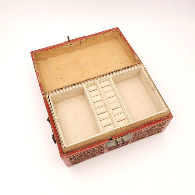 Chinese Red Lacquered and Gilt Pig Skin Jewelry Box, Circa 1900 For Sale - Image 10 of 12