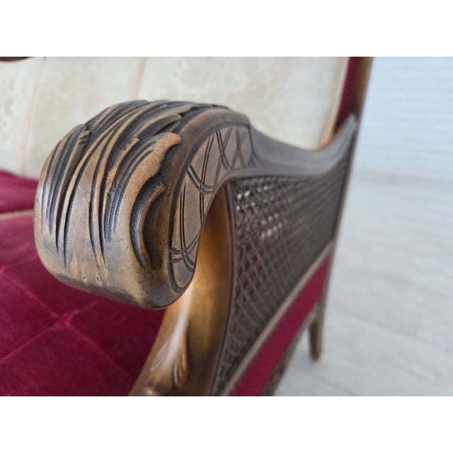 Red Danish 3-Seater Sofa in Red Velour and Mesh, 1930s For Sale - Image 8 of 18