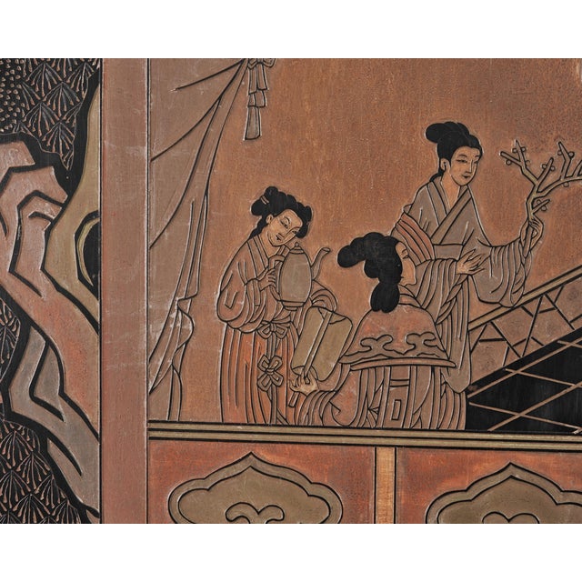 Chinese Export Eight-Panel Coromandel Screen Gilt Pavilion 10 Ft For Sale - Image 15 of 18