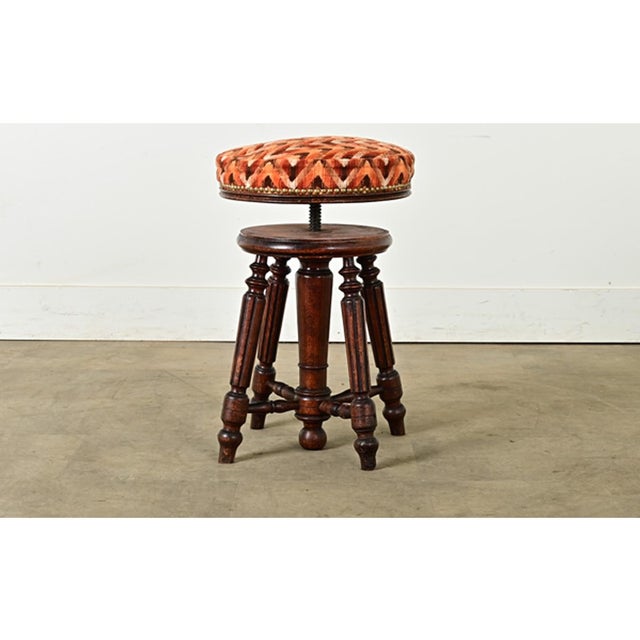 French 19th Century Oak & Velvet Piano Stool For Sale - Image 4 of 9