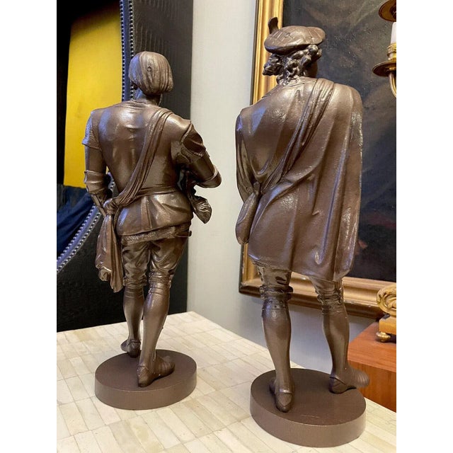 Late 19th Century Pair Antique Patinated Metal Sculptural Statues of English Literary Figures, Ivanhoe & Durward For Sale - Image 5 of 10