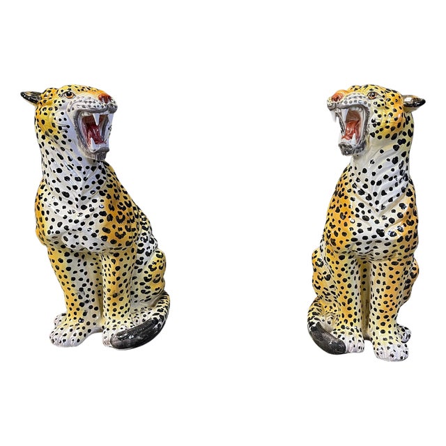 Italian Glazed Terracotta Leopard Figures, 1960s For Sale