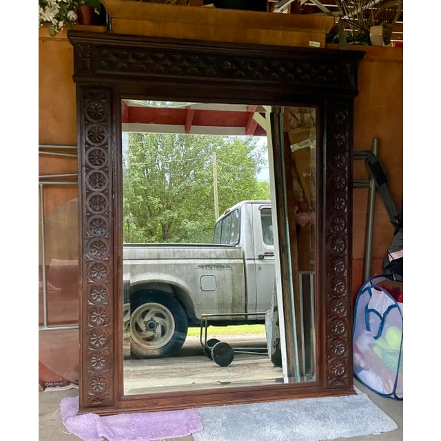 Victorian Victorian Hand‑Carved Wall Mirror C. 1870–1900 – Ornate Floral & Fan Motifs For Sale - Image 3 of 6