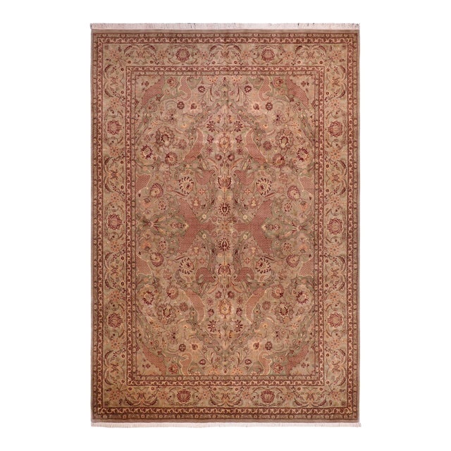 Shabby Chic Art Nouveau 1990's Pak-Persian Green/Green Wool Rug - 9'1'' X 12'4'' For Sale