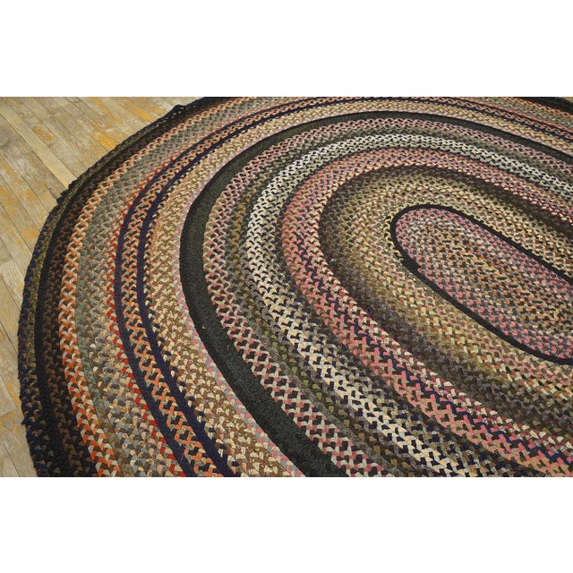 1930s 1930s Multicolor Classic Antique American Braided Round Rug 8'10 X 9'9" Wool Carpet For Sale - Image 5 of 13