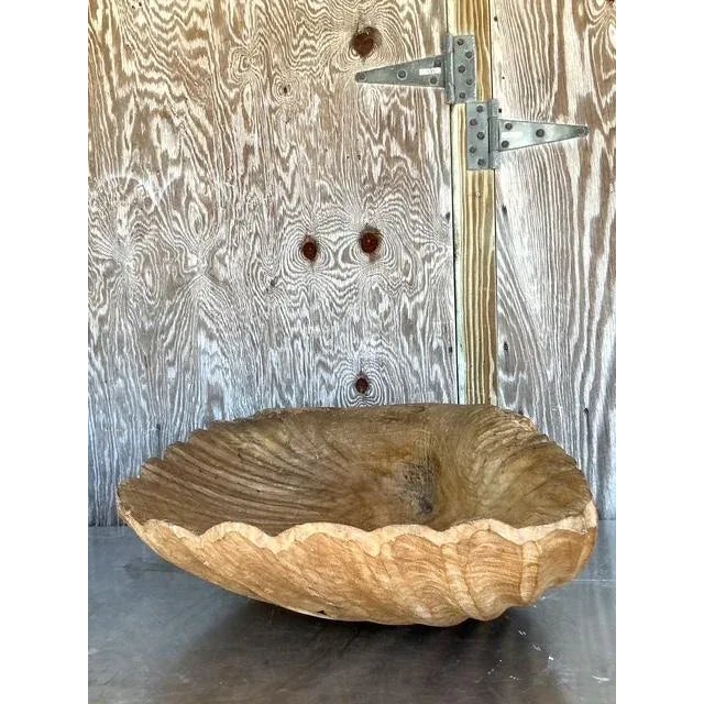 Vintage Coastal Monumental Hand Carved Gigas Clam Shell For Sale In West Palm - Image 6 of 12