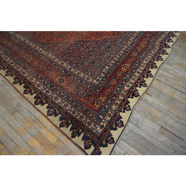 Traditional Red-Ruby Background Color With Medallion Design Antique Persian Bijar Rug For Sale - Image 11 of 12