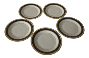 80�s Black Sapphire China by Pickard Bread Plates S/5