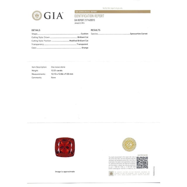 Vintage Gia Certified Orange Spessartine Garnet & Diamond 18k White Gold Ring Size 6.5 For Sale - Image 9 of 9