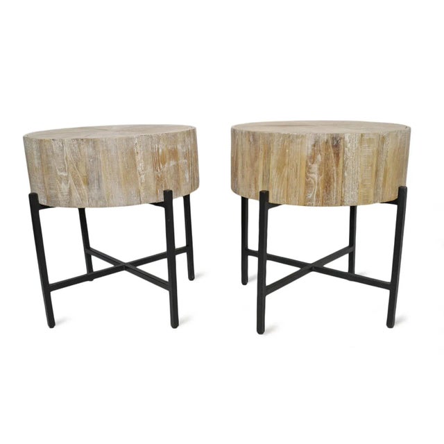 Tan Mia Round Wood & Iron Side Table For Sale - Image 8 of 10