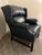 Chippendale Hancock & Moore Blue Royal Leather Wingback Chair With Ottoman For Sale - Image 3 of 9