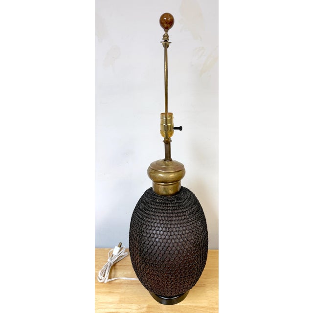 1960s French Brass & Metal Chain Mail Rounded Orb Lamp For Sale In West Palm - Image 6 of 9
