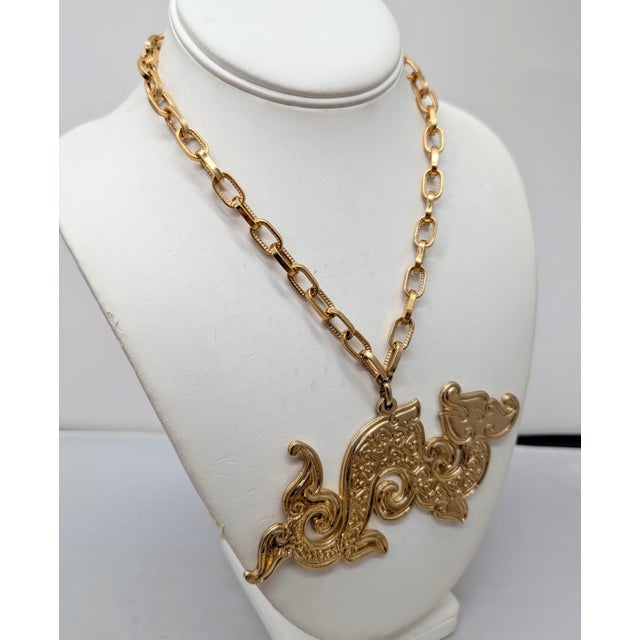 1970s Vintage 1972 Signed Napier Goldtone Dragon Pendant Necklace For Sale - Image 5 of 11