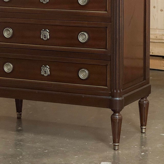 19th Century Louis XVI Mahogany Carrara Marble Top Semainier ~ Tall Chest of Drawers For Sale - Image 11 of 18